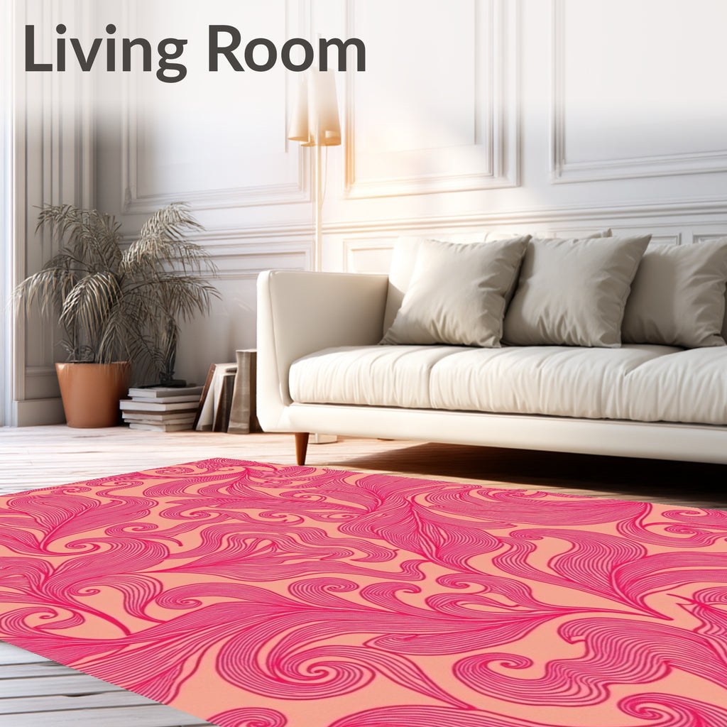 Vibrant Pink Swirl Floral Pattern Rug