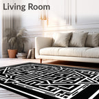 Black White Maze Geometric Design Rug