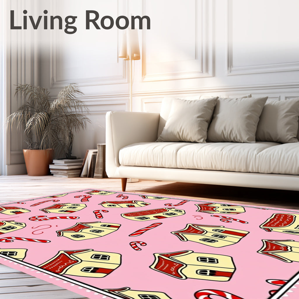 Gingerbread Houses Candy Cane Pattern Rug