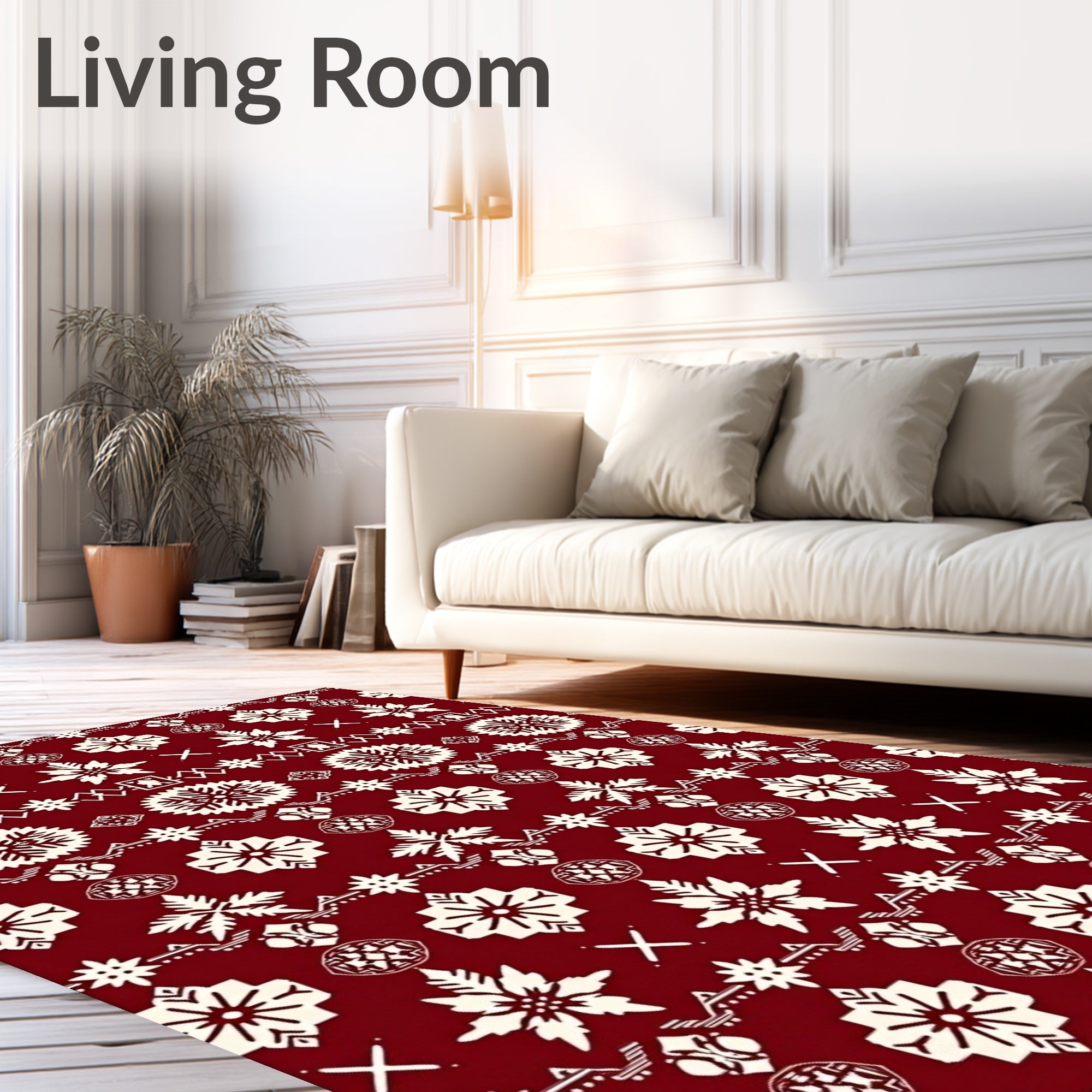 Crimson Snowflake Diamond Pattern Rug