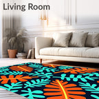 Vibrant Orange Aqua Leafy Collage Rug