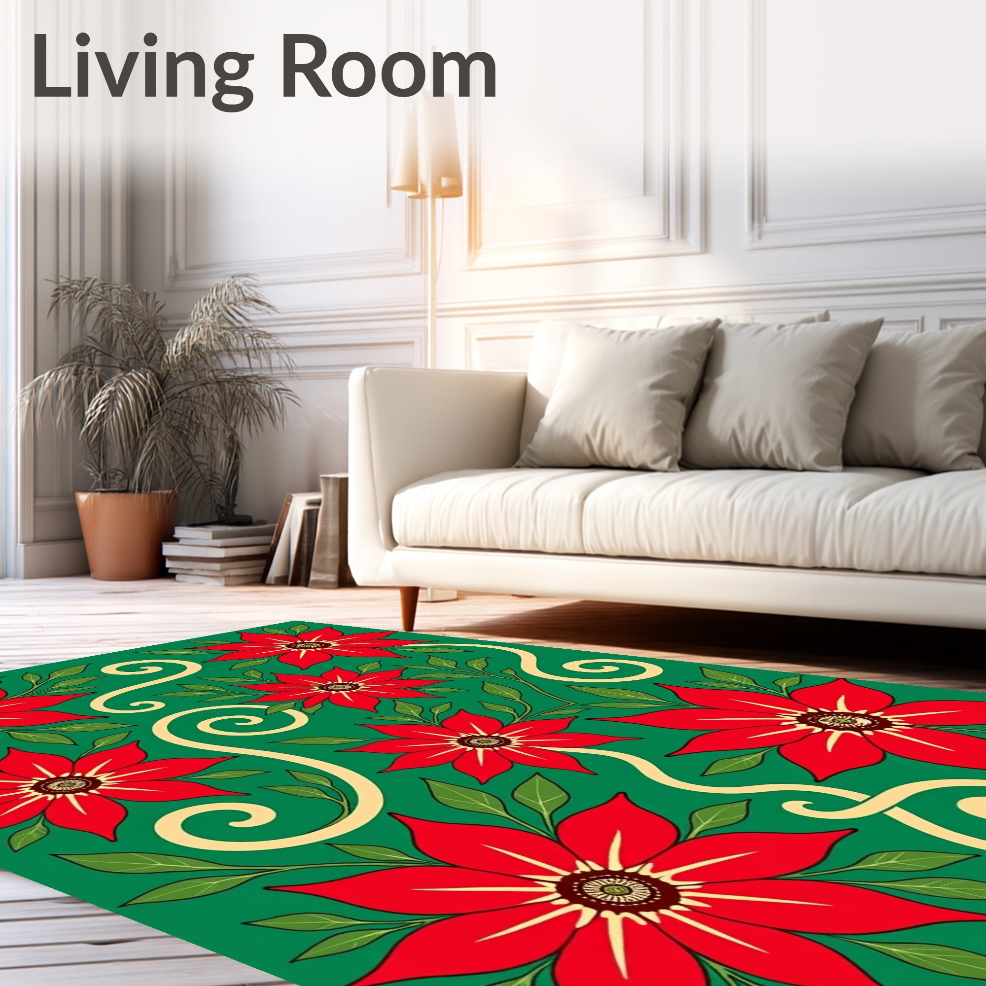 Red Floral Vines Swirl Pattern Rug