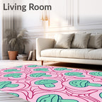 Whimsical Green Mushroom Pink Swirl Rug
