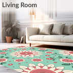 Retro Floral Patterns on Teal Background Rug