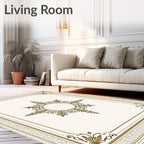 Ornate Gold Cream Floral Medallion Rug