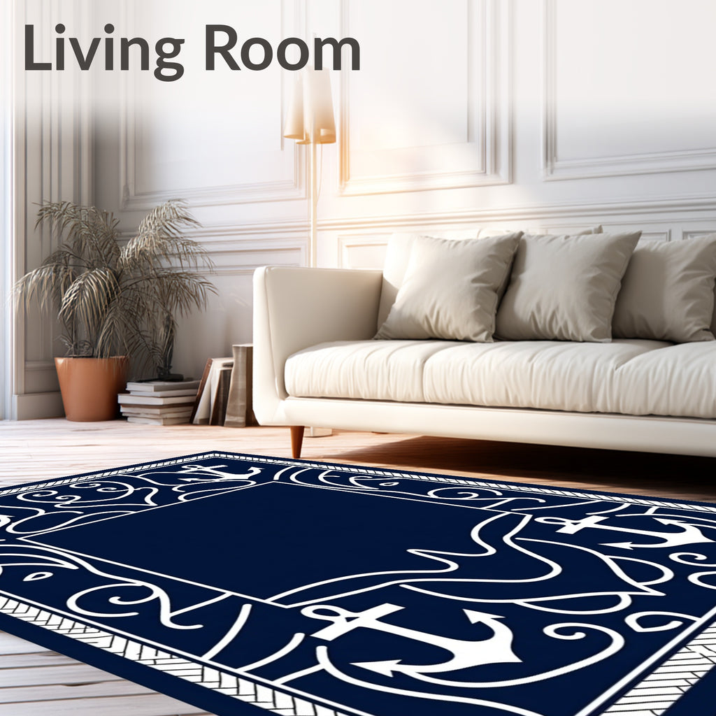 Nautical Anchor Scrollwork Border Design Rug