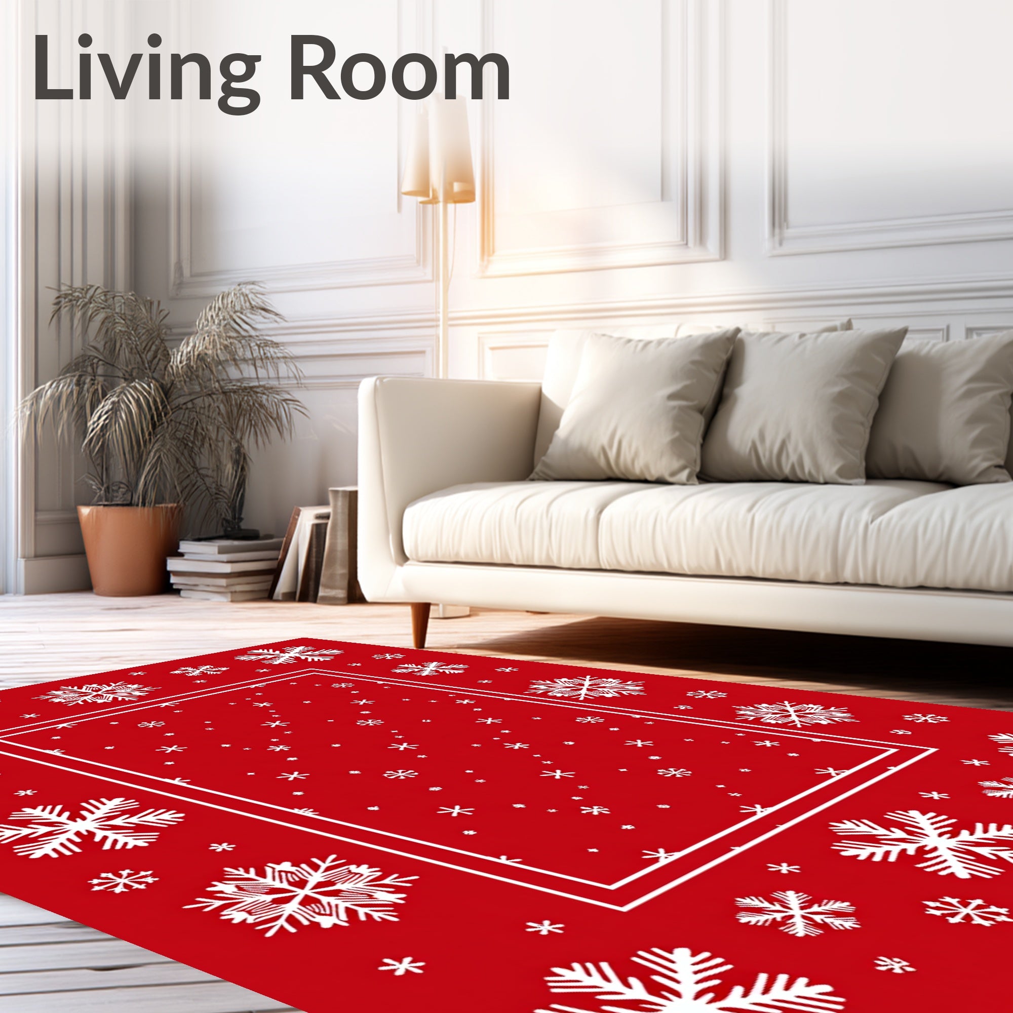 Festive Red White Snowflake Border Rug