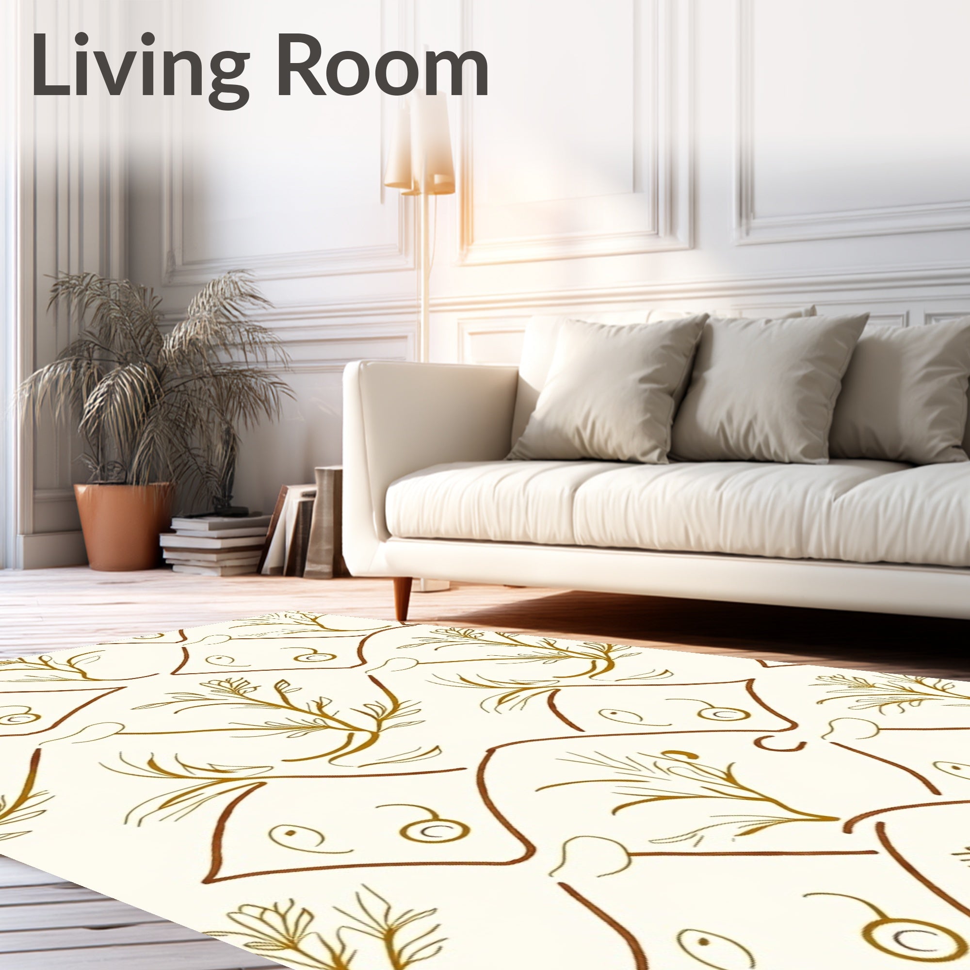 Organic Brown Gold Sketchy Vine Rug