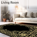 Elegant Golden Vintage Scroll Border Rug