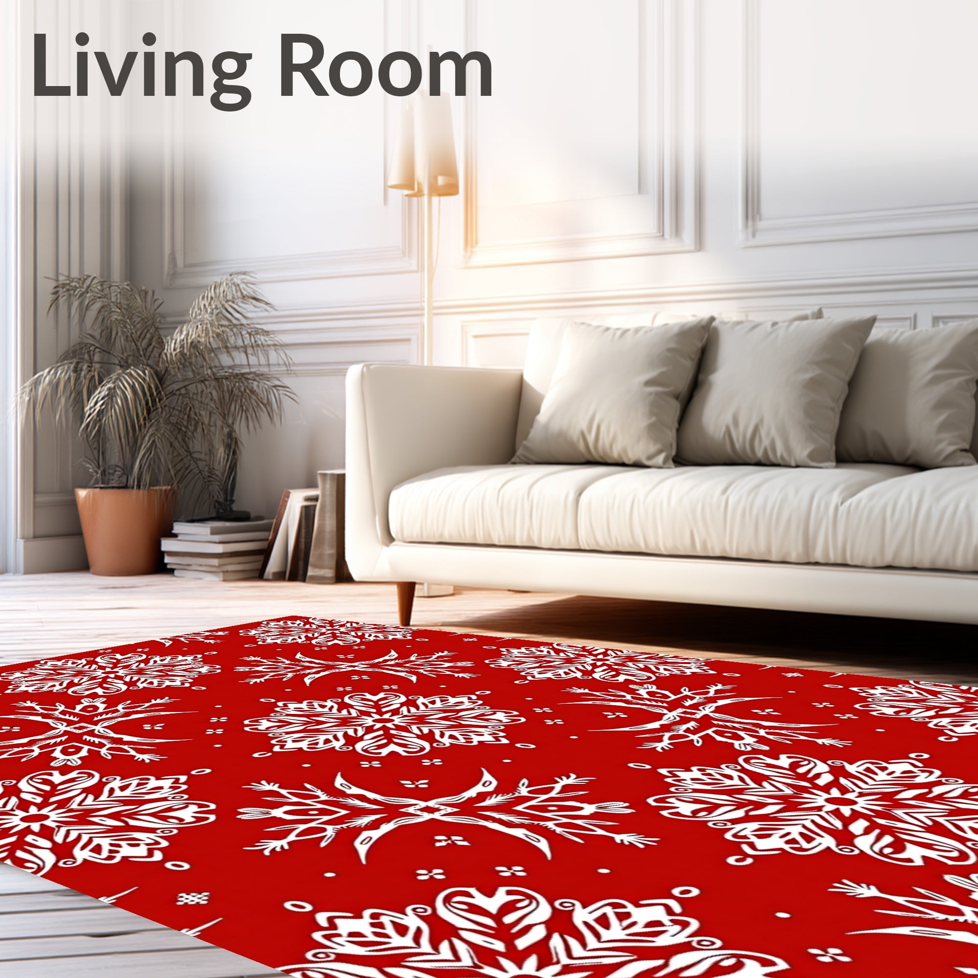 Red White Snowflake Pattern Rug