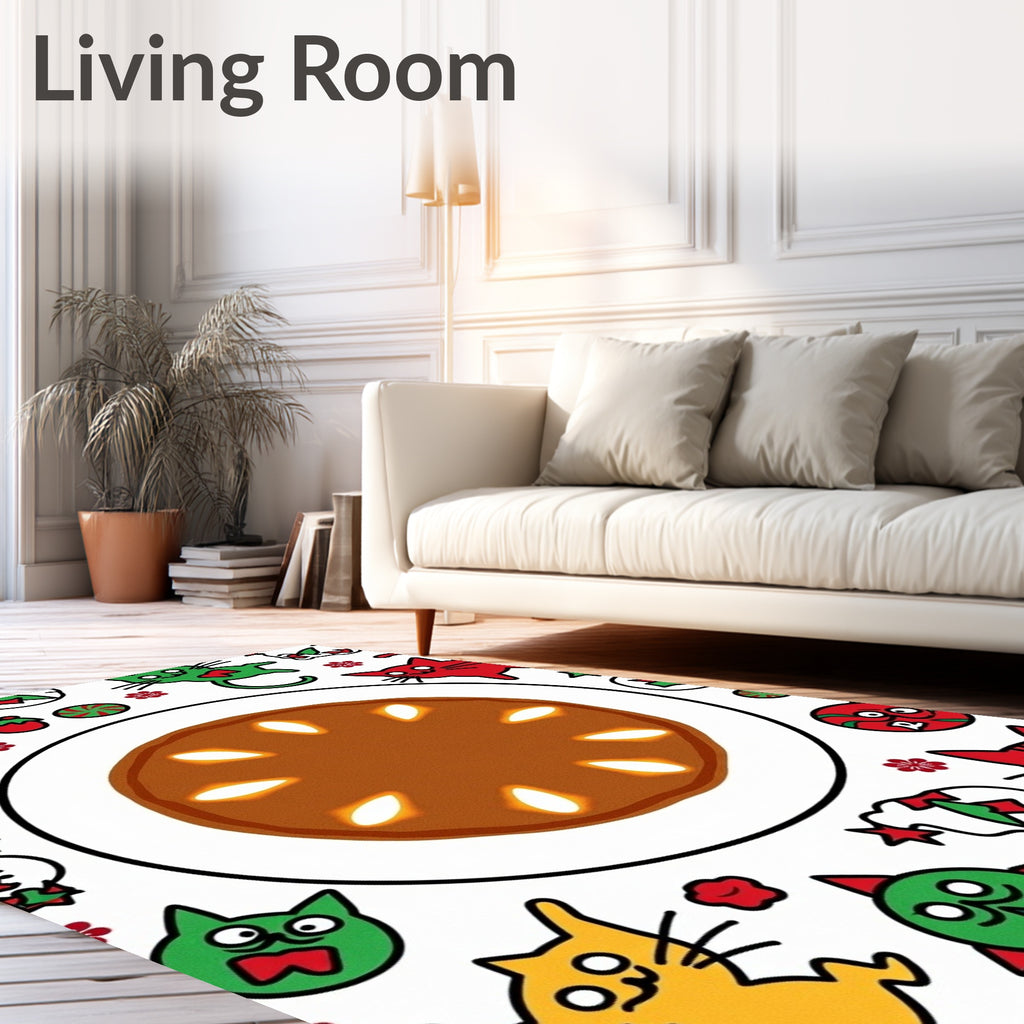 Whimsical Cat Fruit Pattern Rug