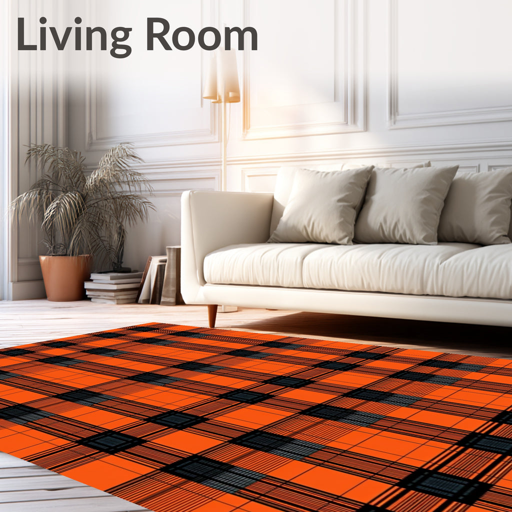 Bold Orange Plaid Pattern Rug