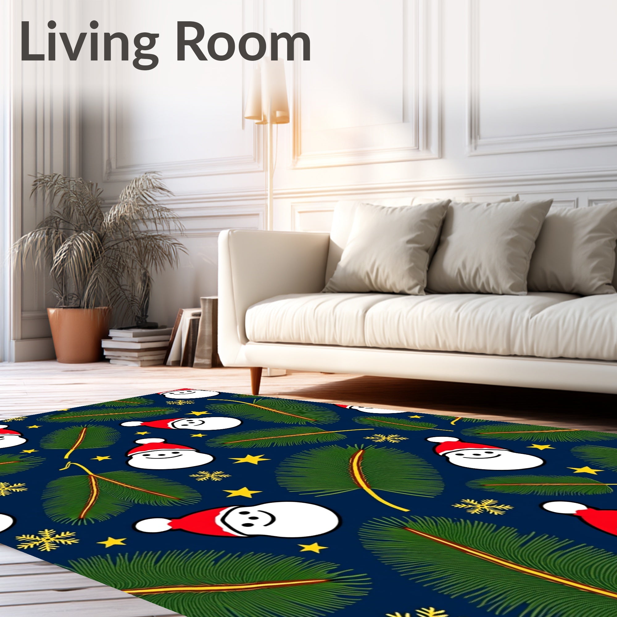 Festive Santa Claus Spruce Snowflakes Stars Rug