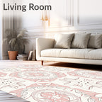 Ornate Pink White Mandala Rug