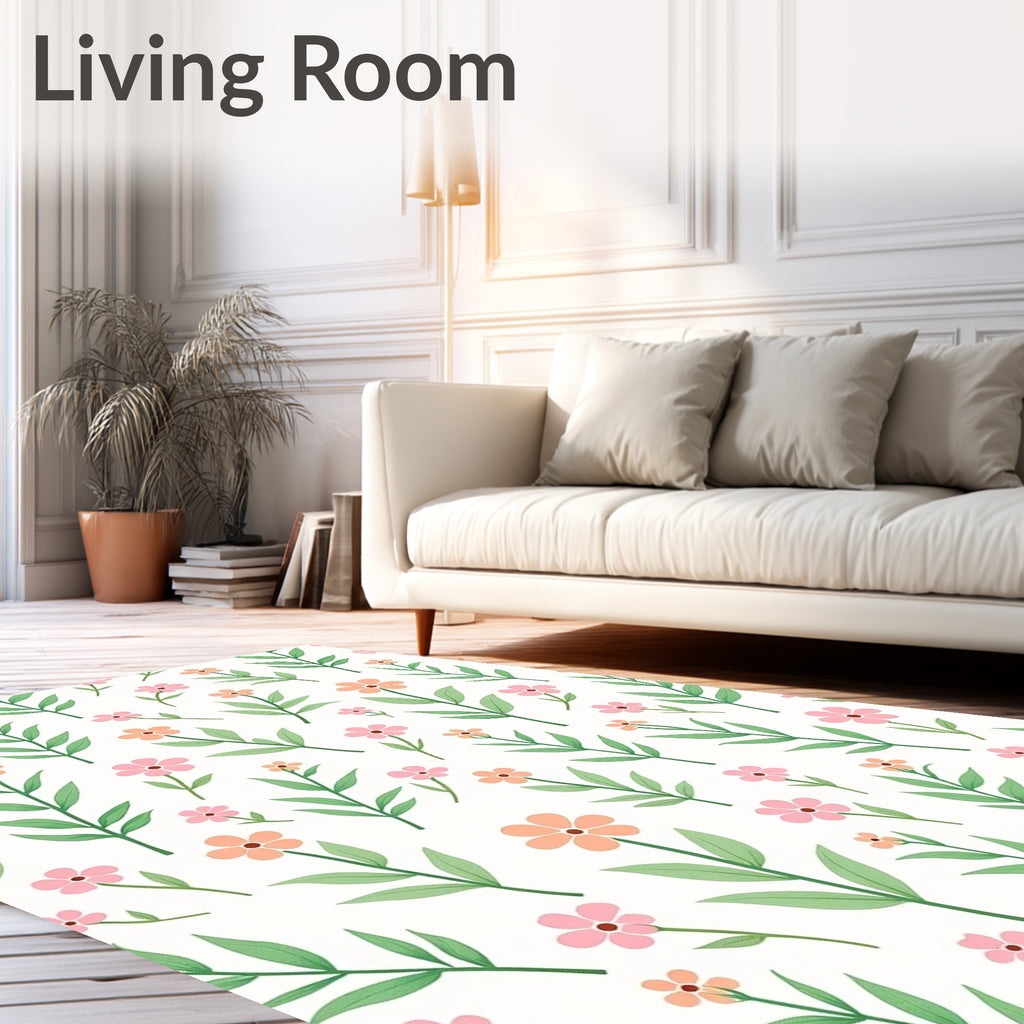 Floral Pattern With Green Stems Rug