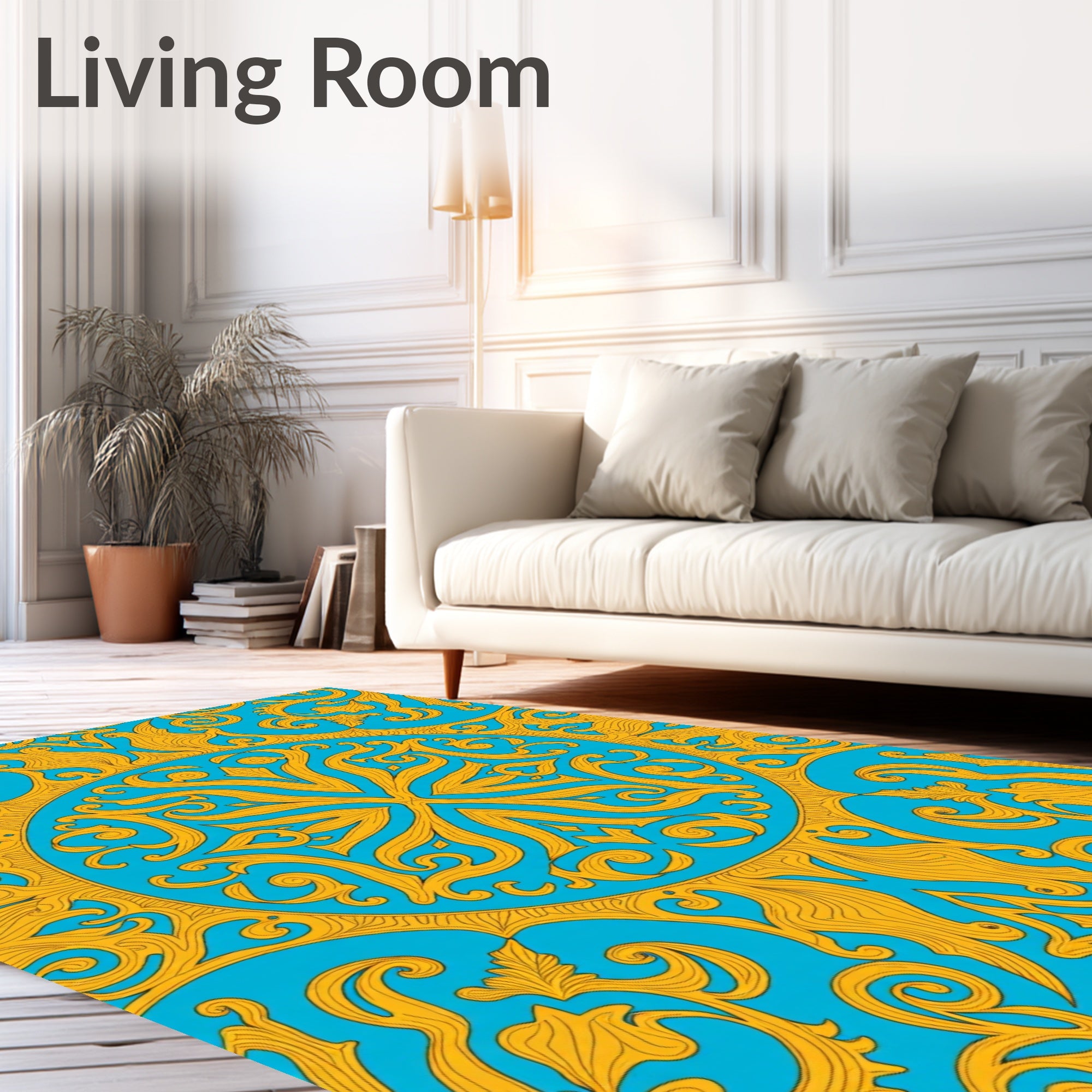 Opulent Gold Floral Medallion Pattern Rug