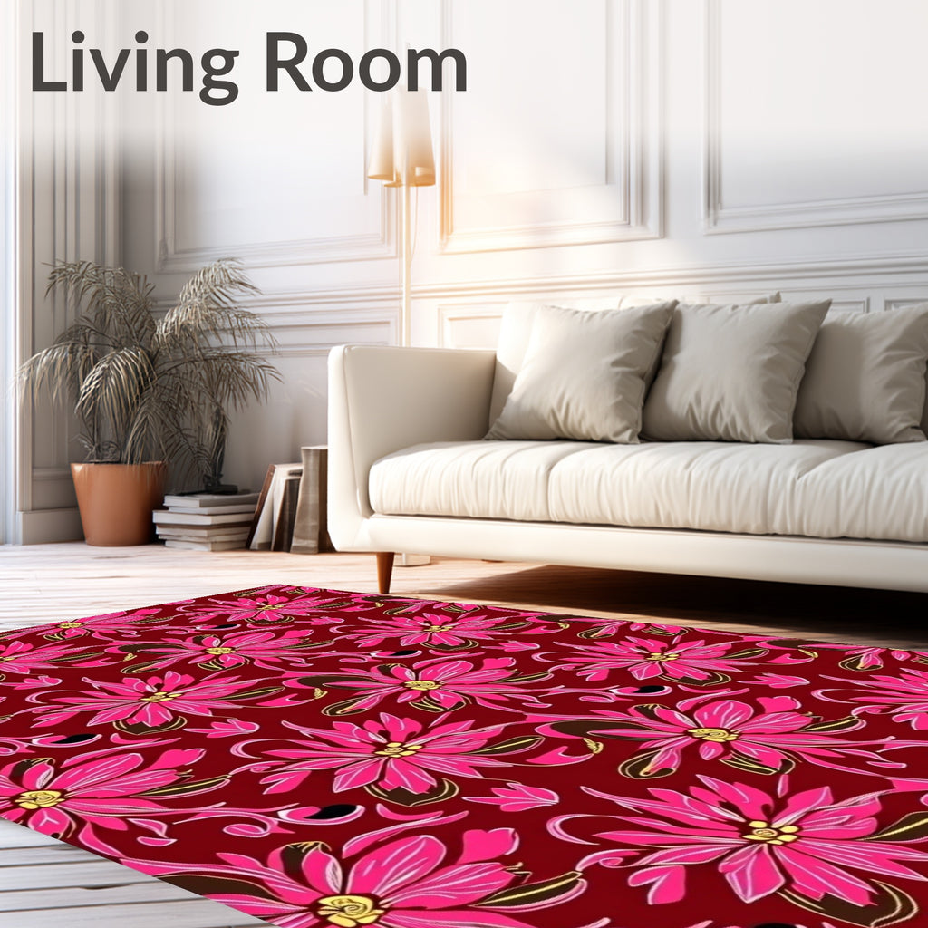 Vibrant Pink Floral Swirl Pattern Rug