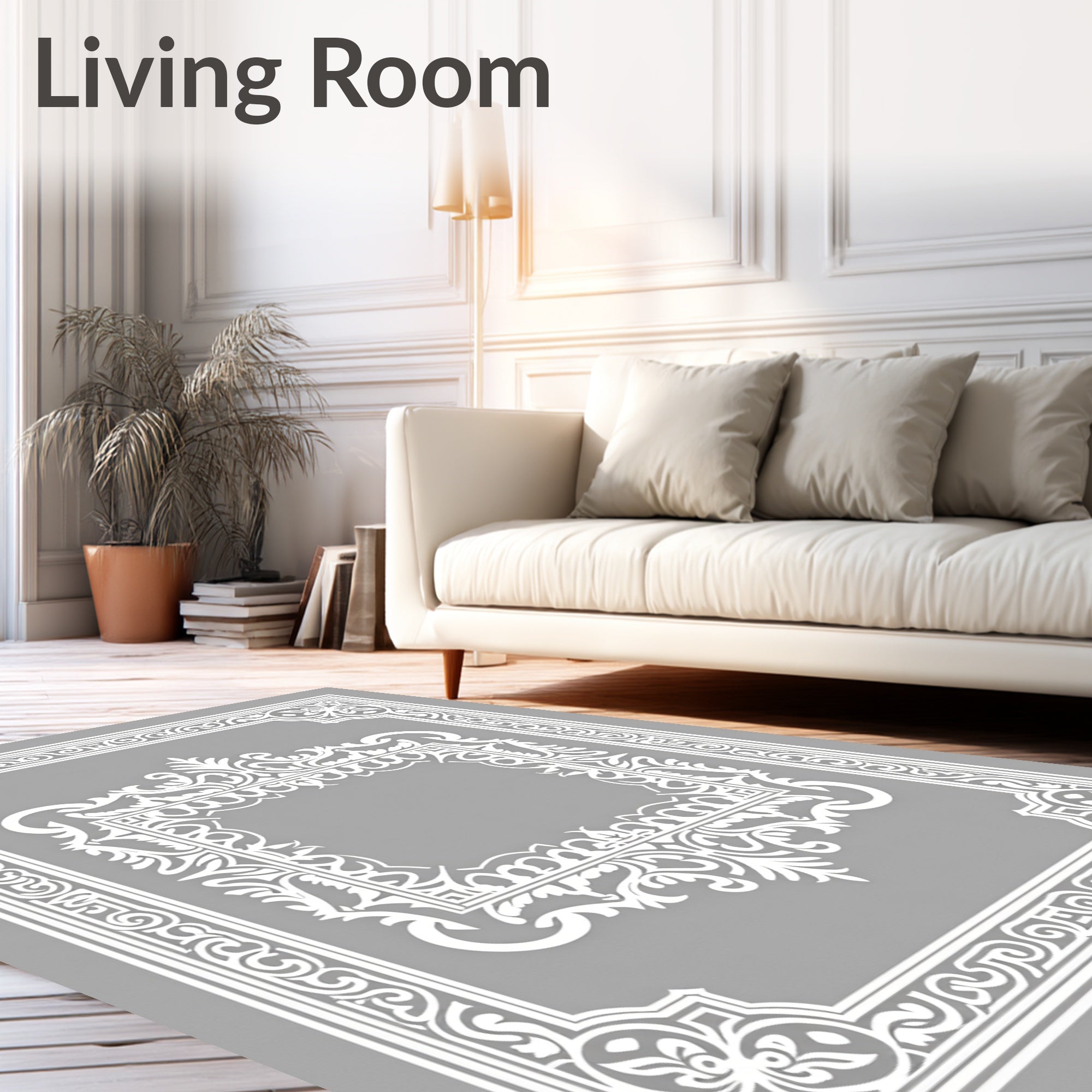 Ornate White Filigree Design Rug
