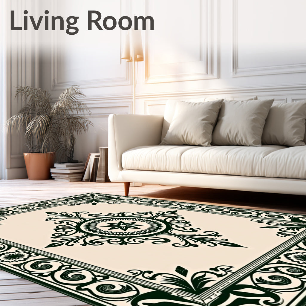 Ornate Dark Green Classic Patterned Rug