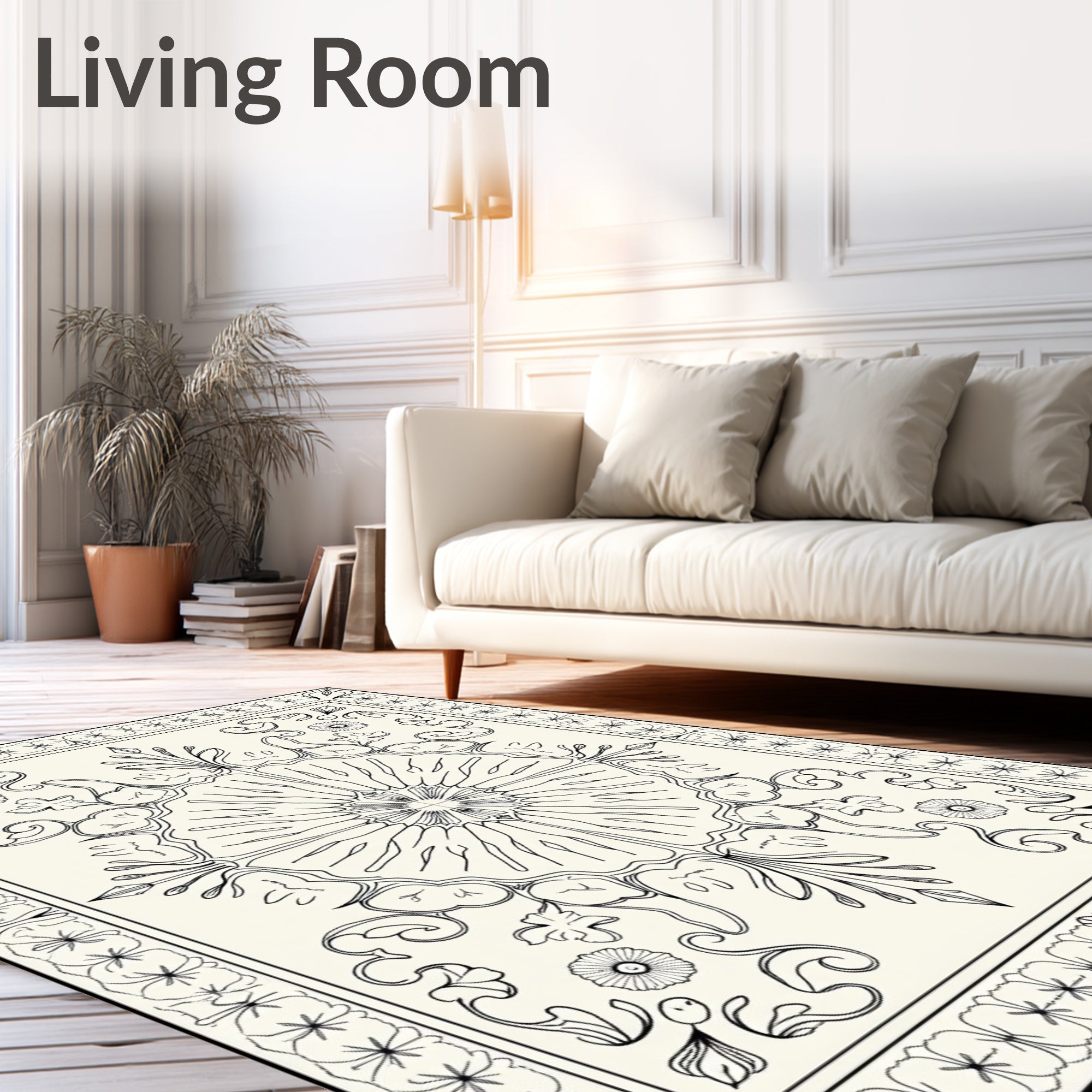 Floral Mandala Outline Line Art Rug