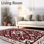 Elegant Maroon Floral Scroll Pattern Rug