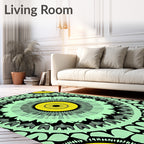 Vibrant Yellow Mint Black Medallion Rug