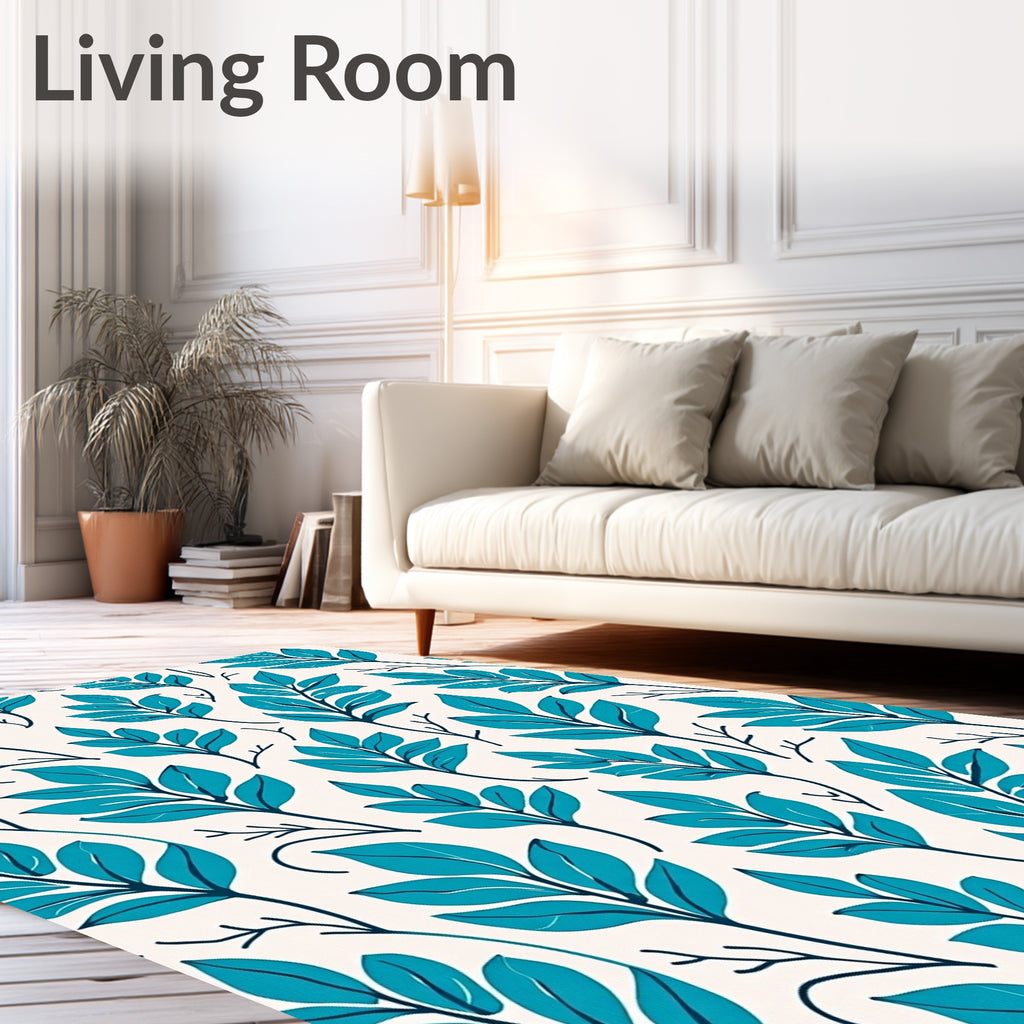 Teal Leaf Pattern Surface Design Rug