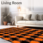 Bold Orange Black Checkered Pattern Rug