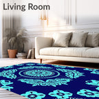 Cyan Floral Mandala Pattern Rug