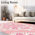 Ornate Pink White Floral Pattern Rug