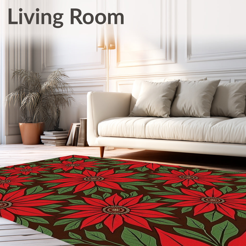 Red Floral Leaves Pattern Rug