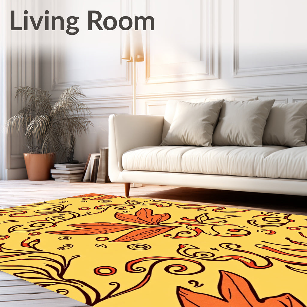 Orange Leaf and Swirl Pattern Rug