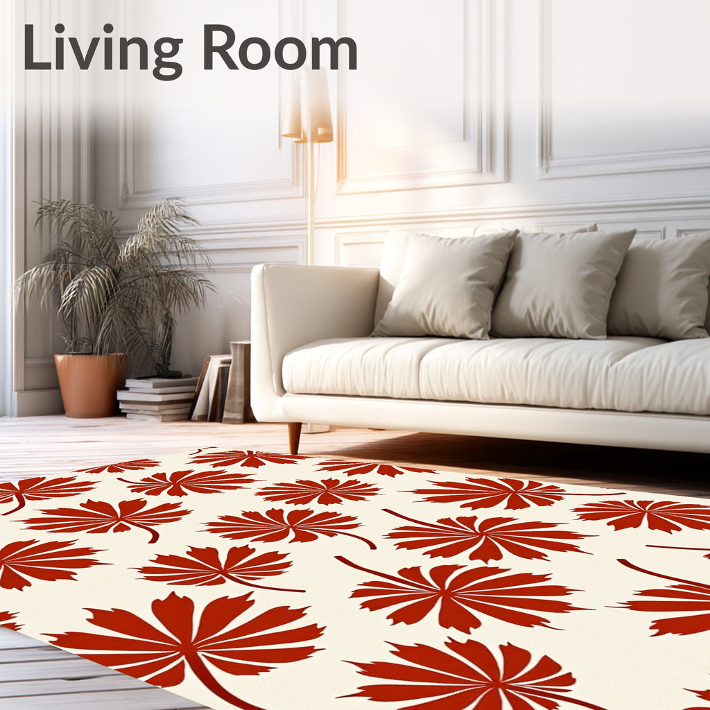 Radiant Red Fan Leaf Pattern Rug