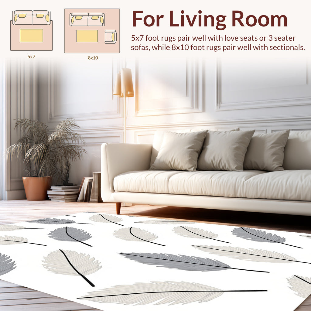 Feather Pattern Design In Grey And White Rug