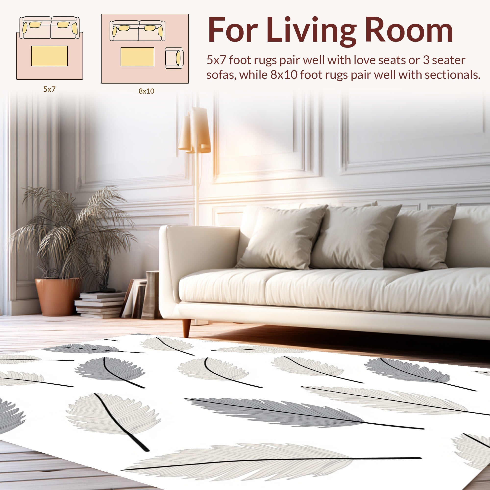 Feather Pattern Design In Grey And White Rug