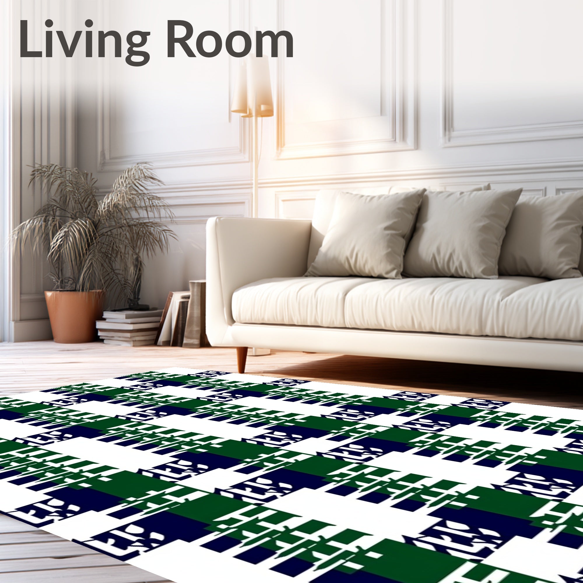 Bold Green Navy Plaid Design Rug