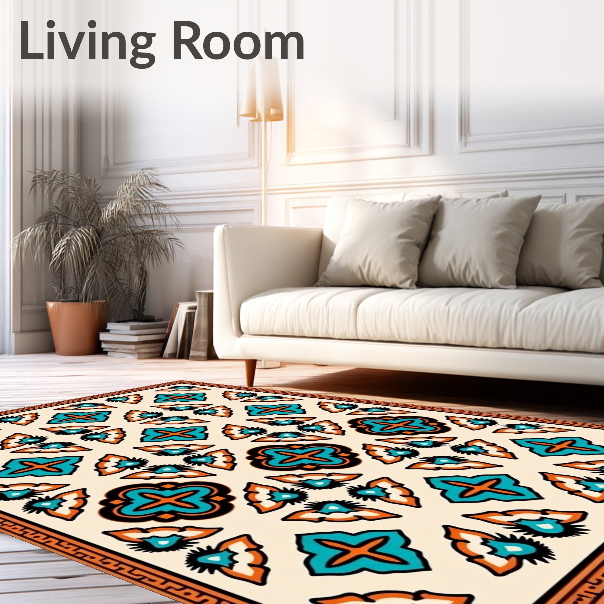 Retro Turquoise Orange Geometric Style Rug