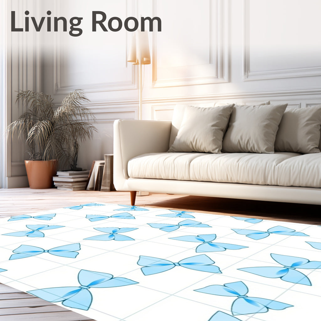 Light Blue Bow Pattern on Grid Rug
