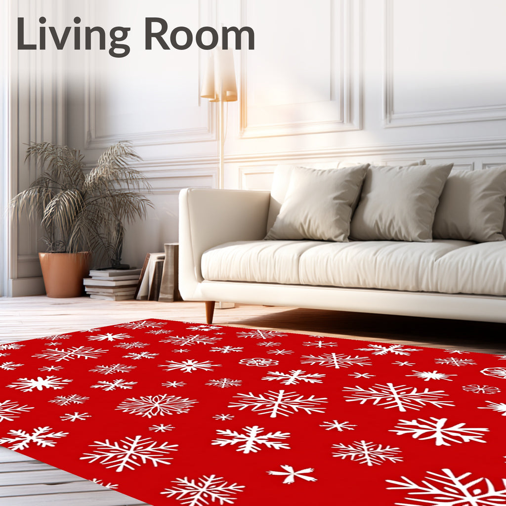 Christmas Snowflake Patterned White Red Rug