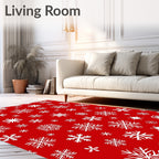 Christmas Snowflake Patterned White Red Rug