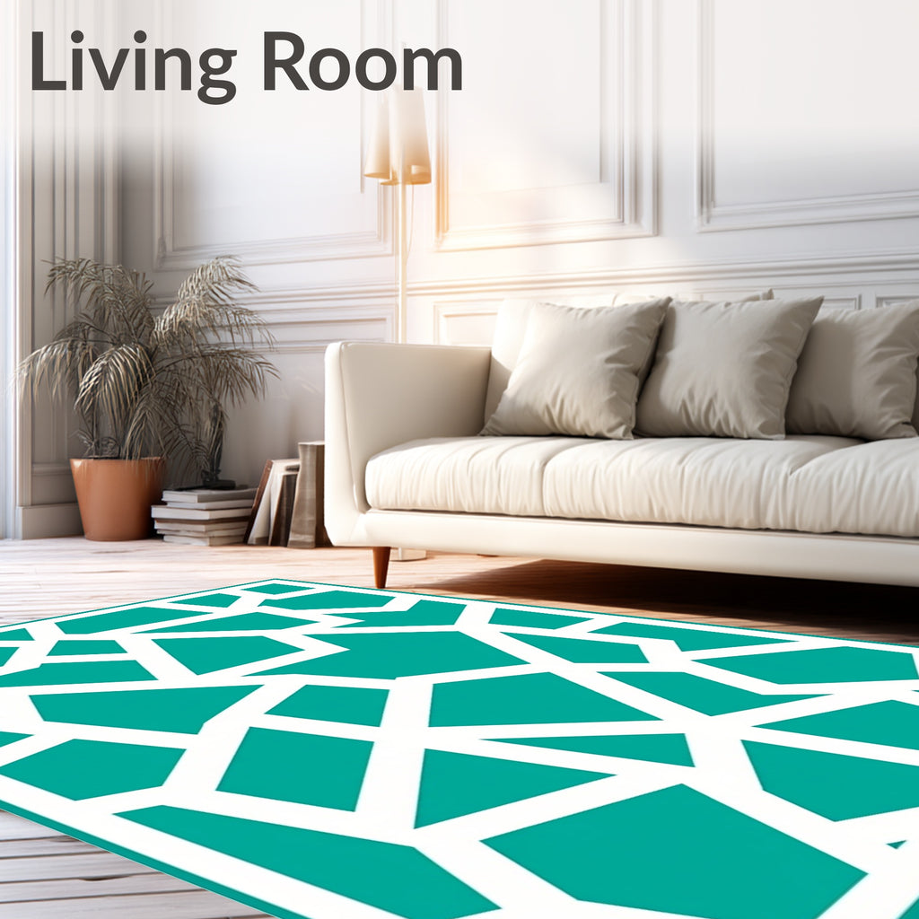 Abstract Teal Geometric Jagged Pattern Rug