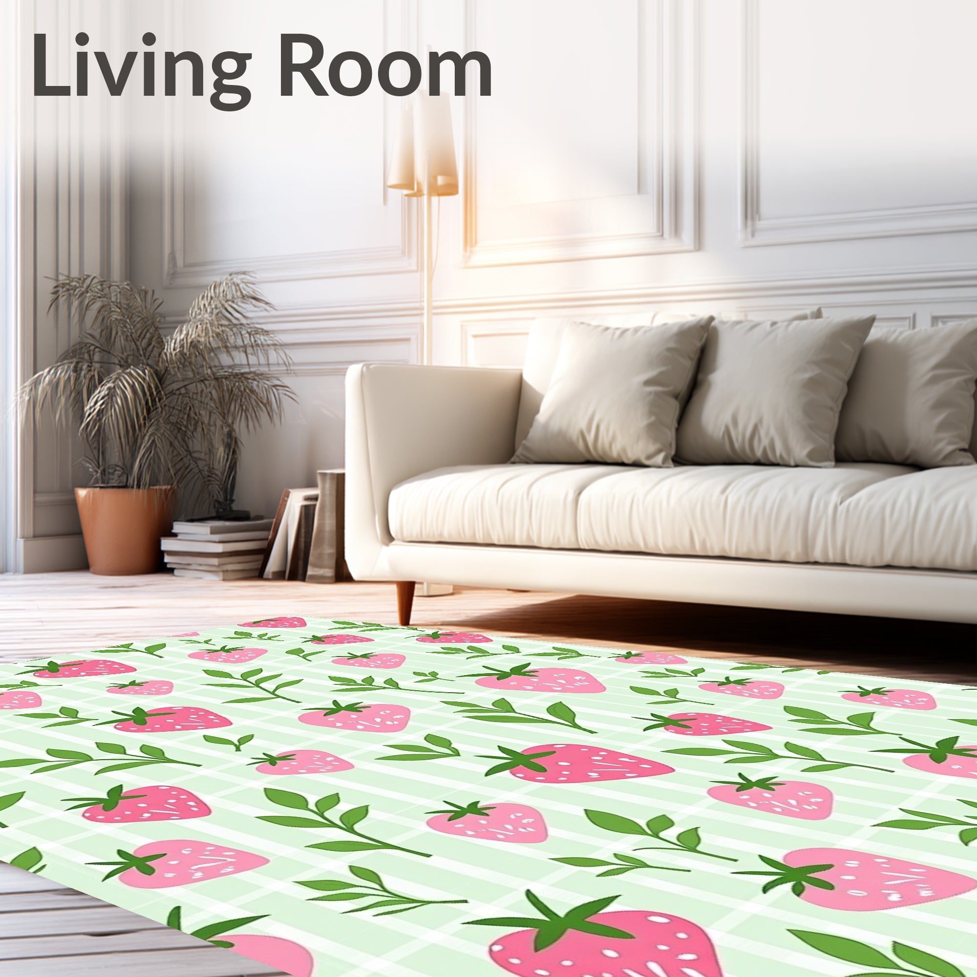 Sweet Strawberry Botanical Plaid Design Rug