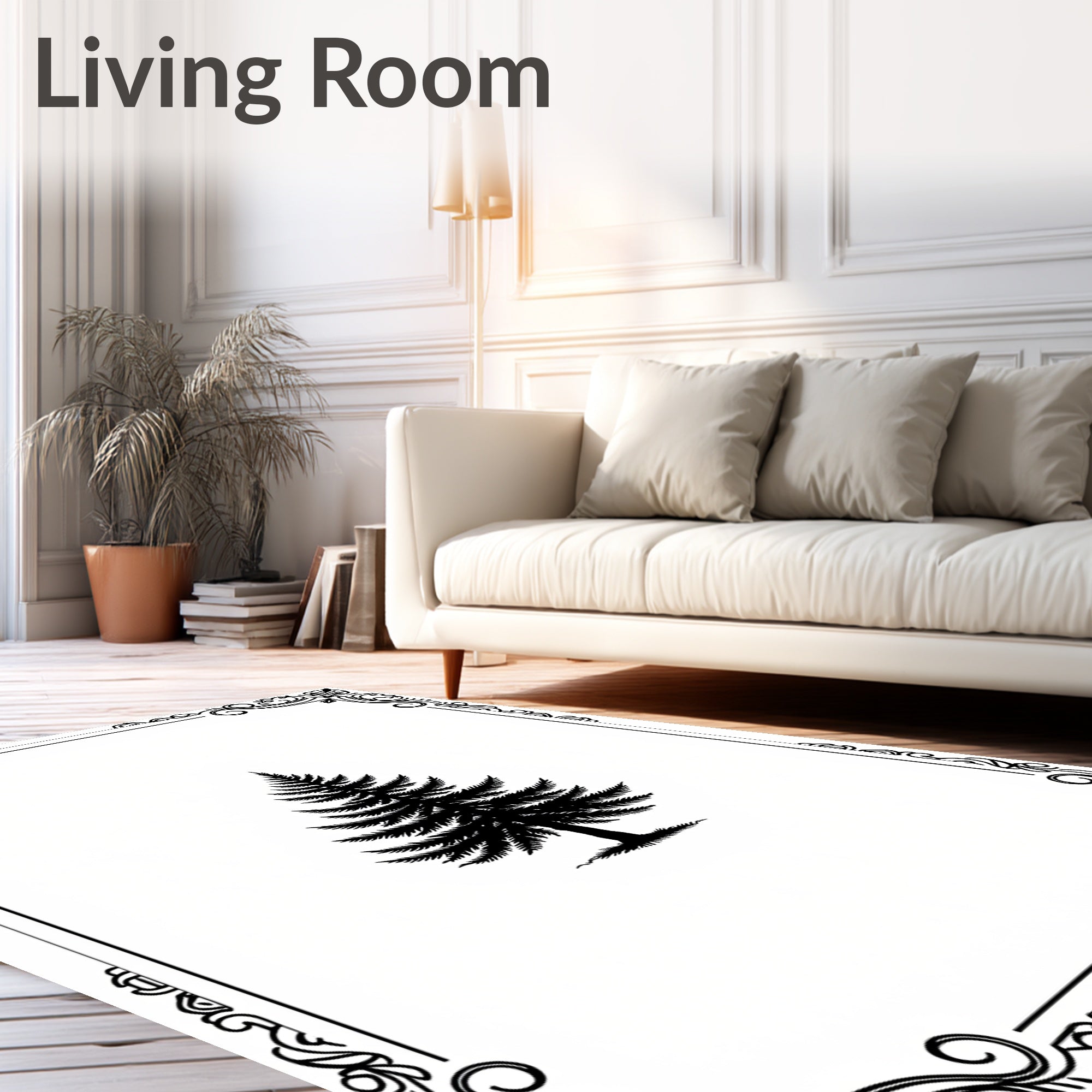 Ornate Pine Tree Silhouette Design Rug