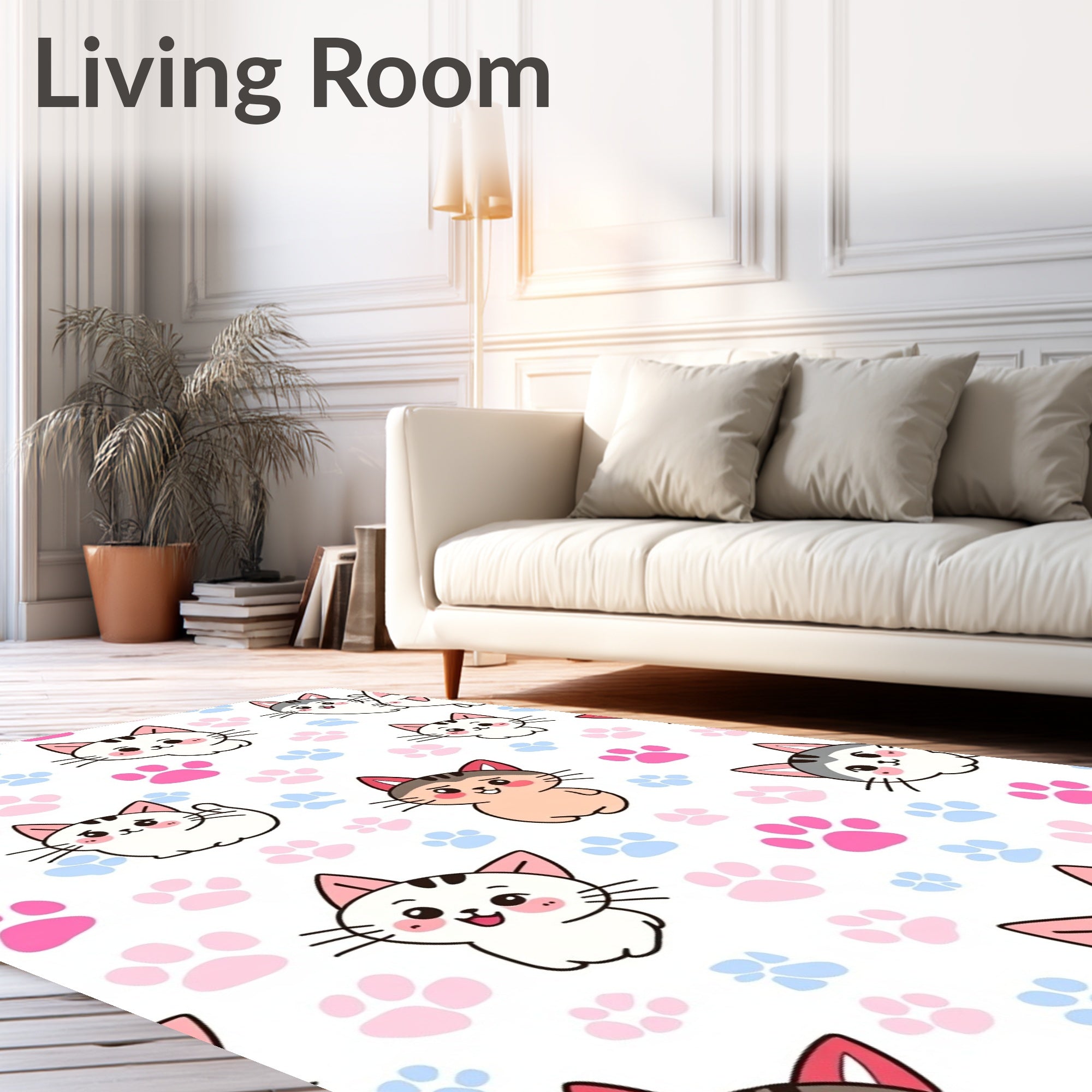 Cute Cat Paw Print Pattern Rug