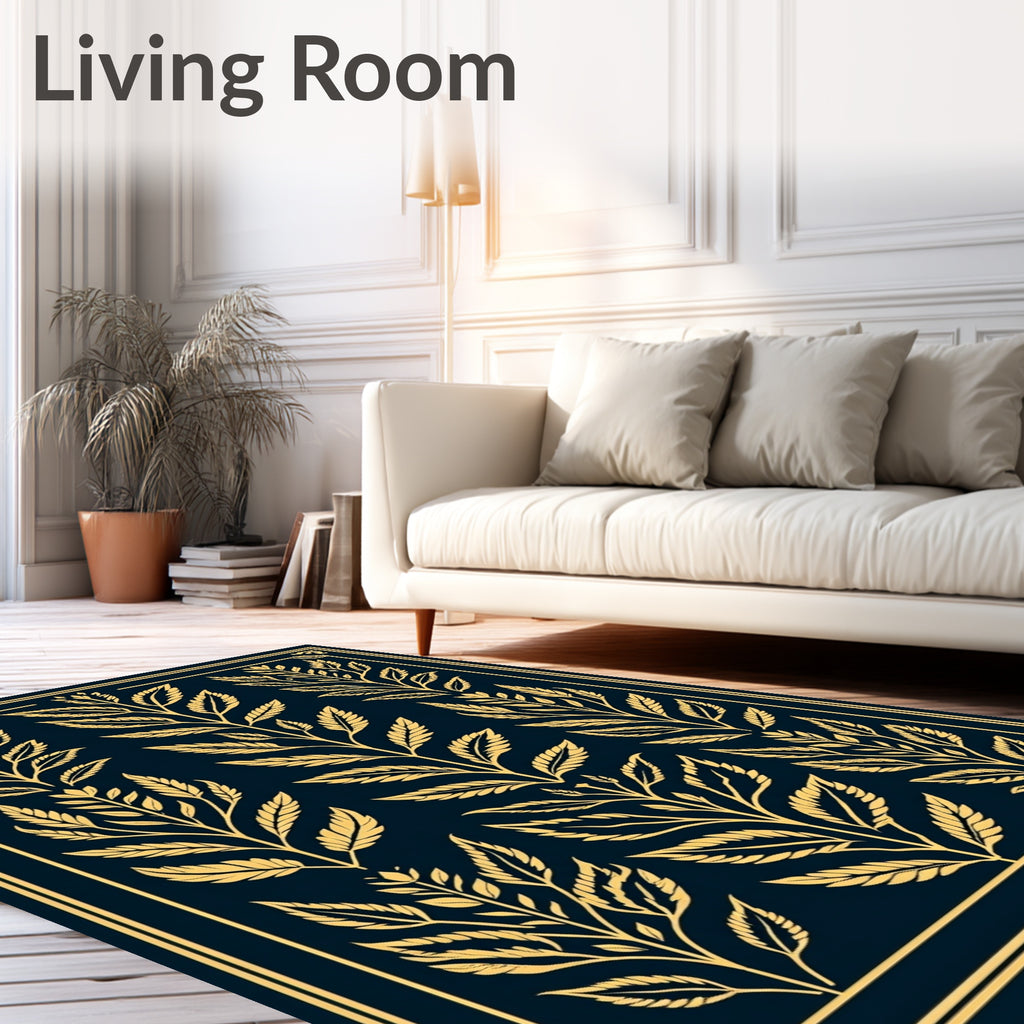 Golden Leaf Branch Pattern Design Rug