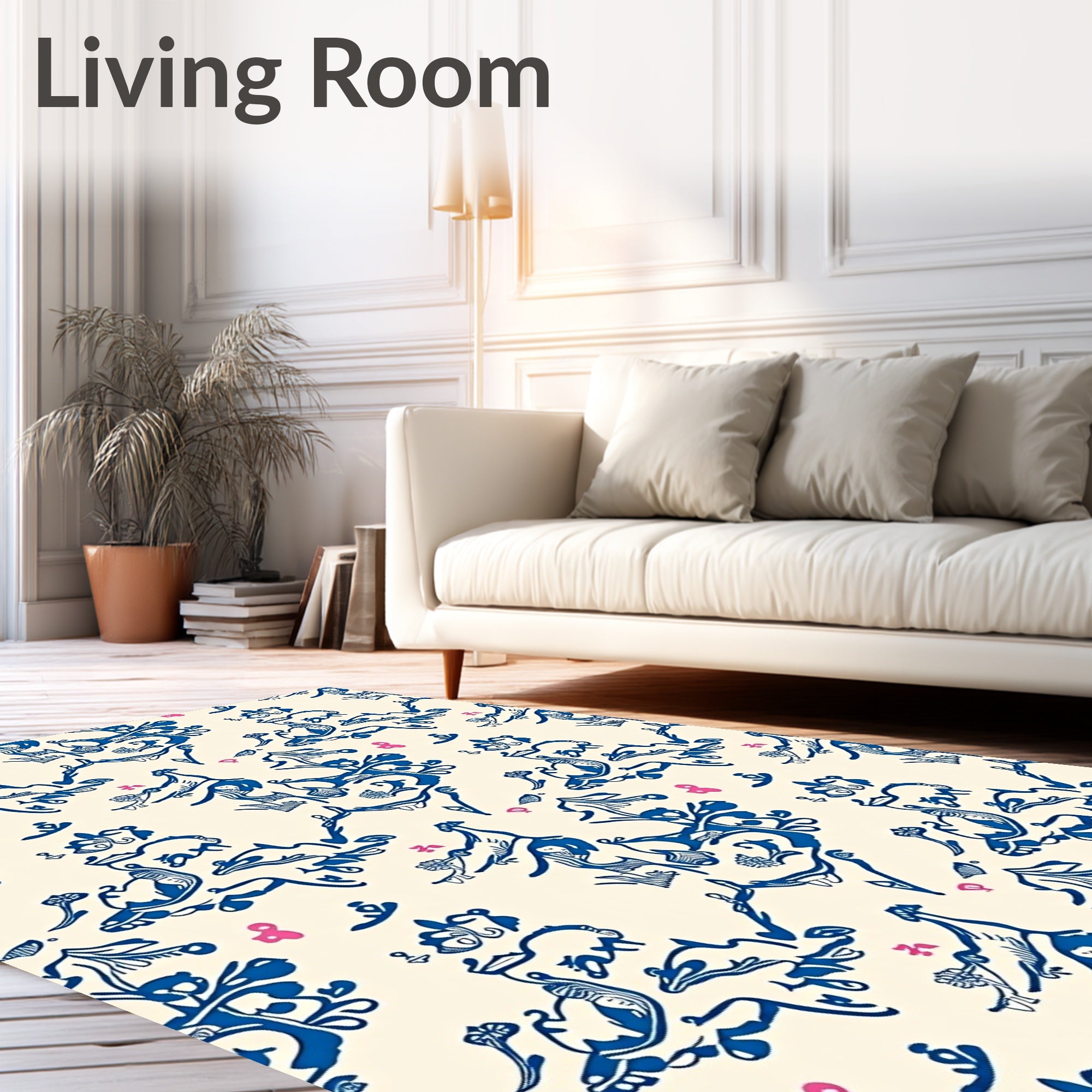 Vibrant Blue Whimsical Animal Garden Rug