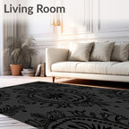 Dark Gothic Damask Floral Pattern Rug