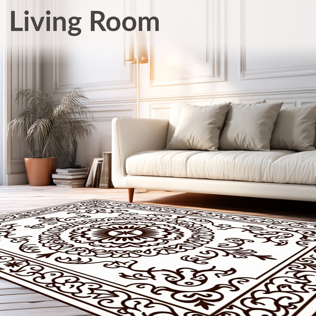 Intricate Scrollwork Floral Border Design Rug