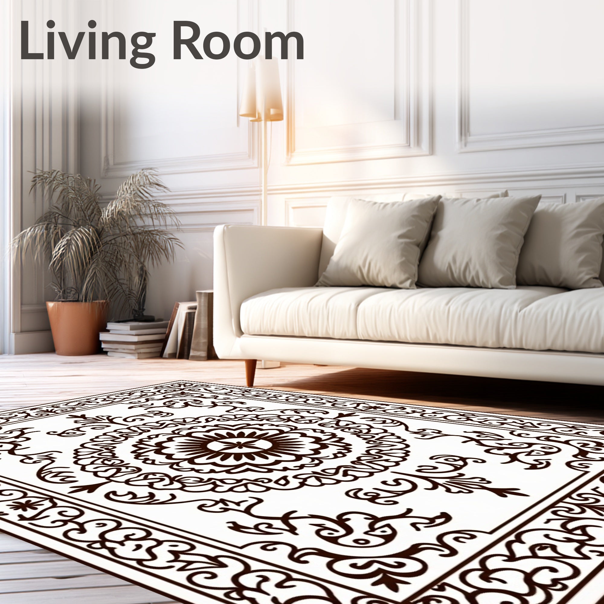 Intricate Scrollwork Floral Border Design Rug
