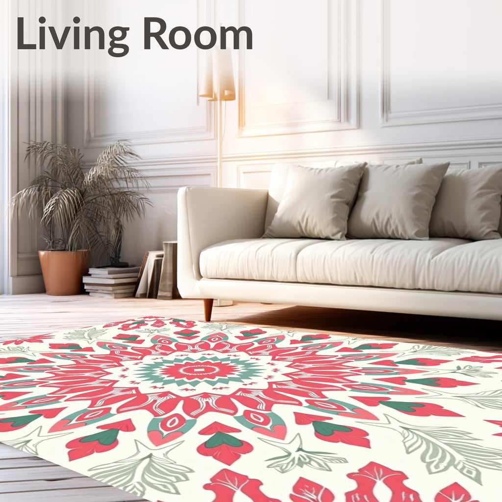 Coral Teal Floral Sunburst Rug